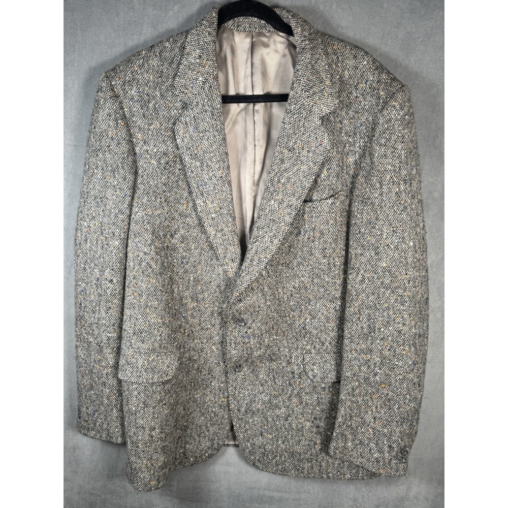 Vintage Magee Donegal Handwoven Tweed Blazer 44 Long  Gray Speckled Wool Jacket